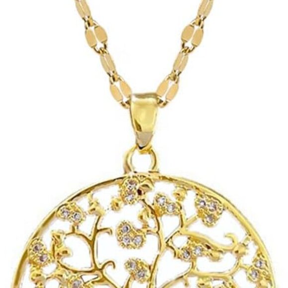 Gold Round Life of Tree Pendant Necklace for Women Surgical Stainless Steel Circ - Picture 1 of 6